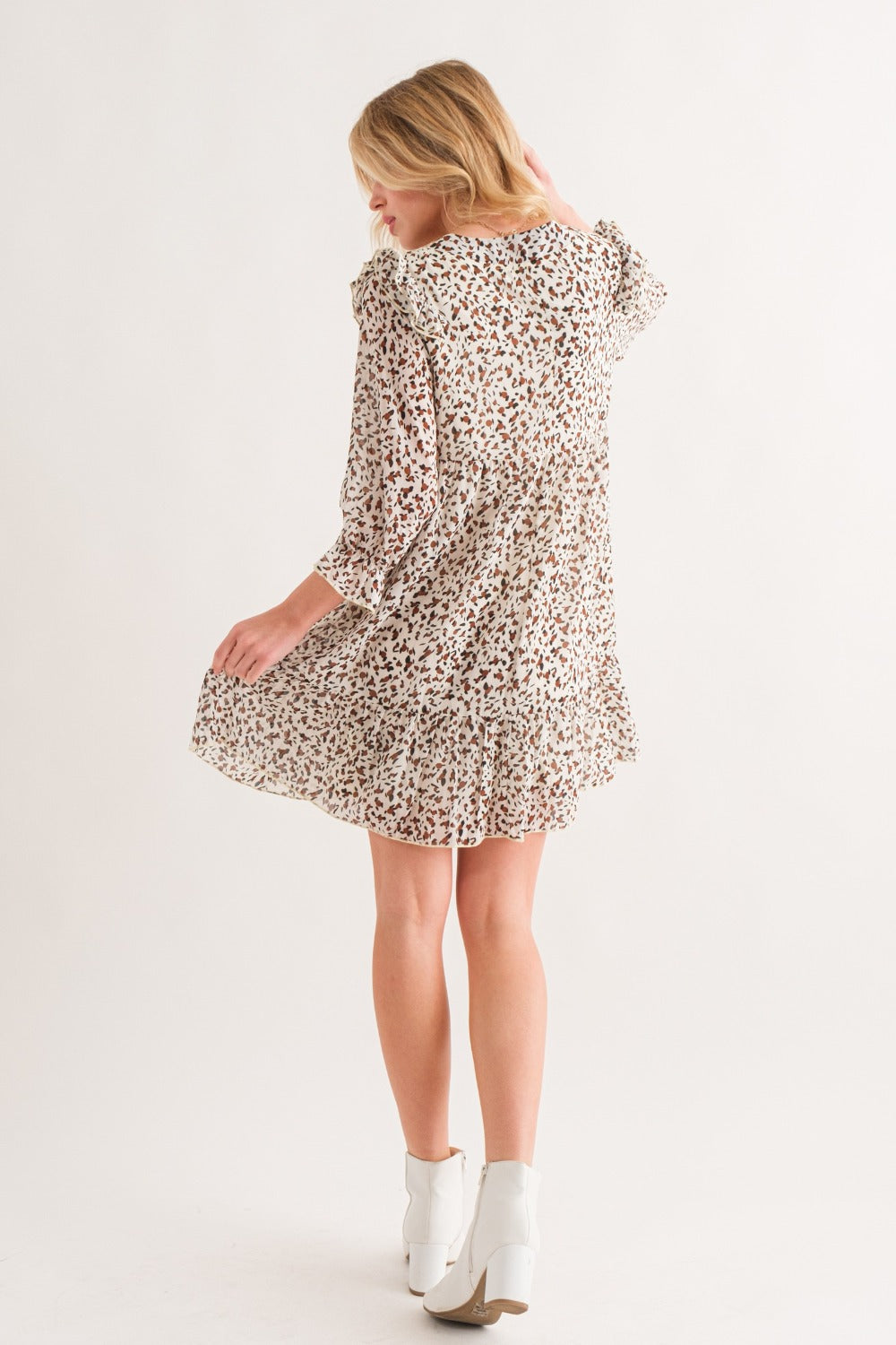 And The Why Women's Leopard Print Ruffle Hem Mini Dress - Chic & Flirty