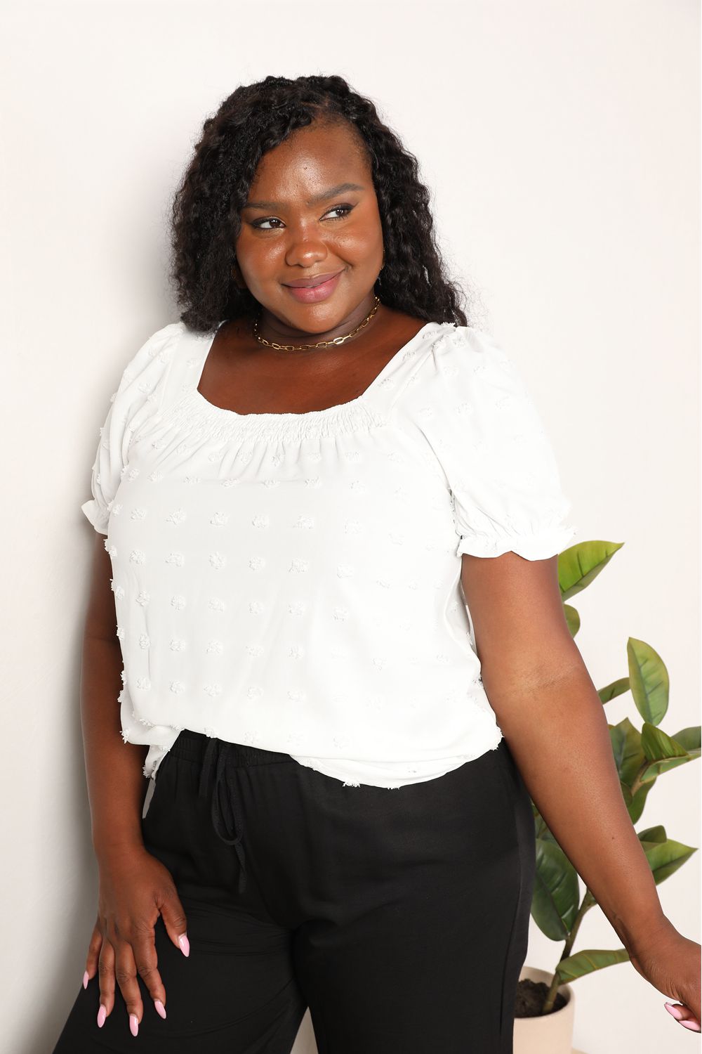 Swiss Dot Puff Sleeve Square Neck Blouse - Feminine & Trendy Style