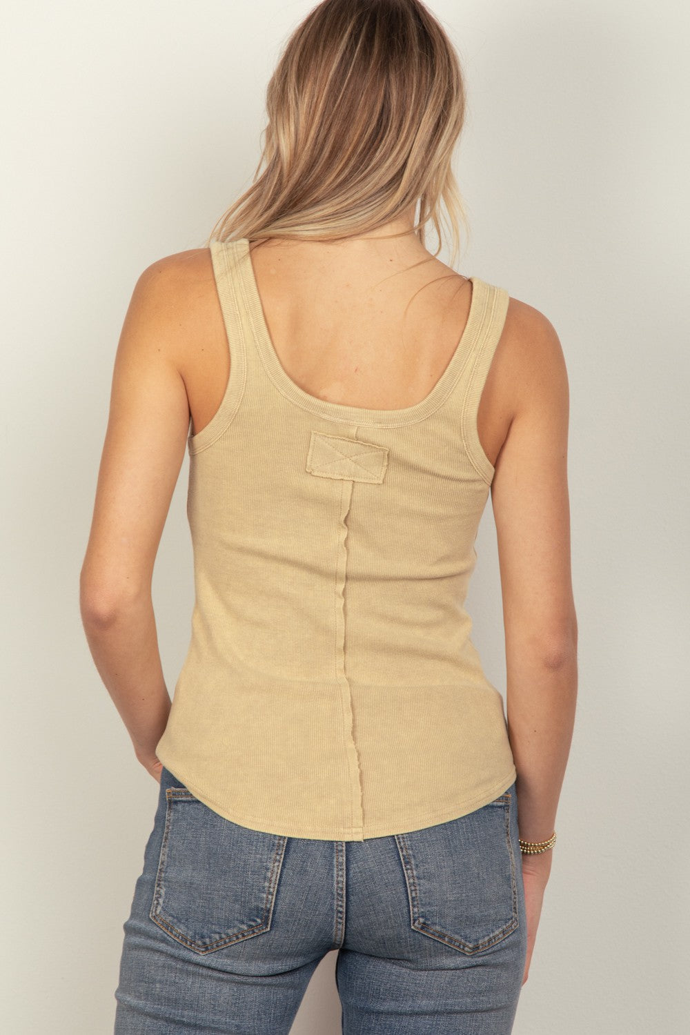 VERY J Y2K Washed Ribbed Tank Top with Placket Detail - Spring Essentials