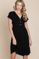 BOMBOM Women's V-Neck Dress with Button Detail - Elegant, Versatile & Comfortable