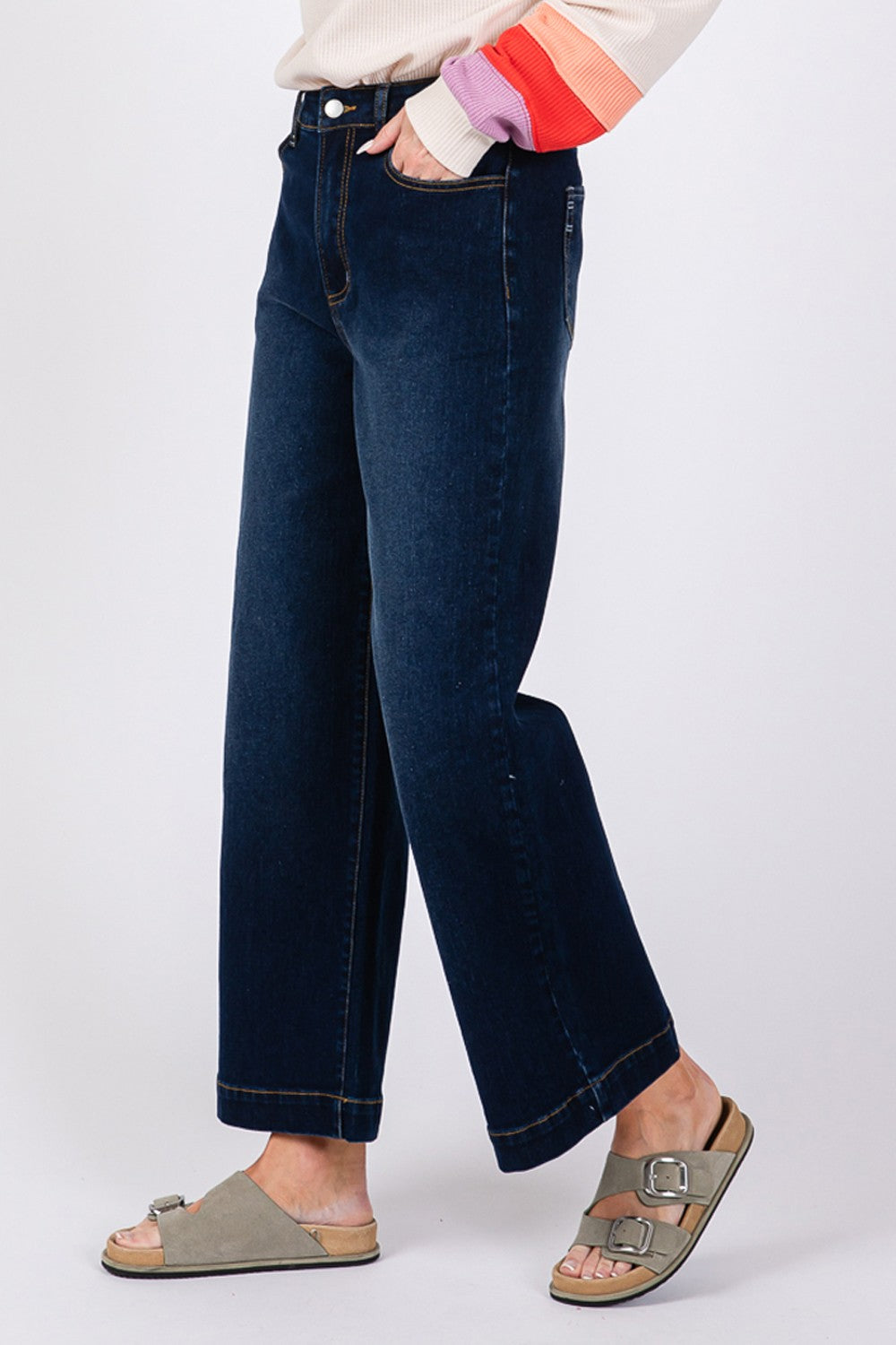 SAGE + FIG Women's High Waist Wide Leg Stretch Denim Jeans