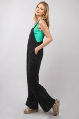 Trendy Texture Washed Wide Leg Overalls - 100% Cotton, Vintage Style