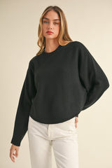 MABLE Women's Round Neck Dolman Sleeve Cropped Sweater - Trendy Knitwear