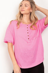 VERY J 90s-Inspired Twisted Sleeve Henley Knit Top with Button Front