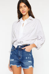 Trendy Kancan High Rise Frayed Hem Denim Shorts for Women - Stylish & Comfortable