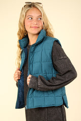 VERY J Women's Stylish Zip Up Puffer Vest - Warm & Padded with Side Pockets