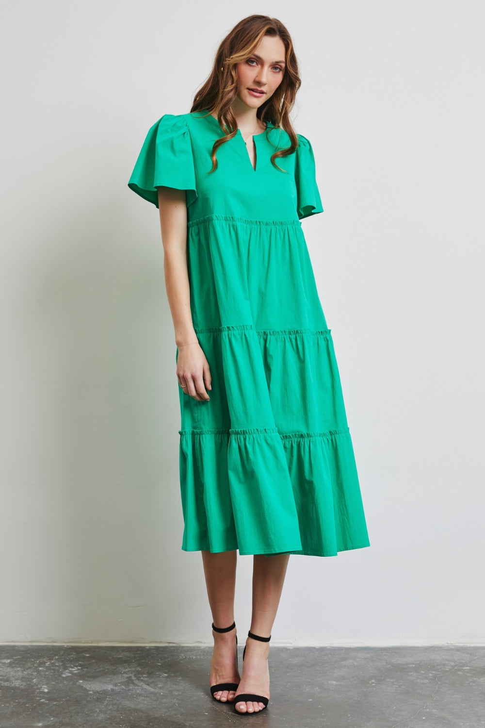 HEYSON Women's Cotton Poplin Ruffled Tiered Midi Dress - Effortless Summer Elegance