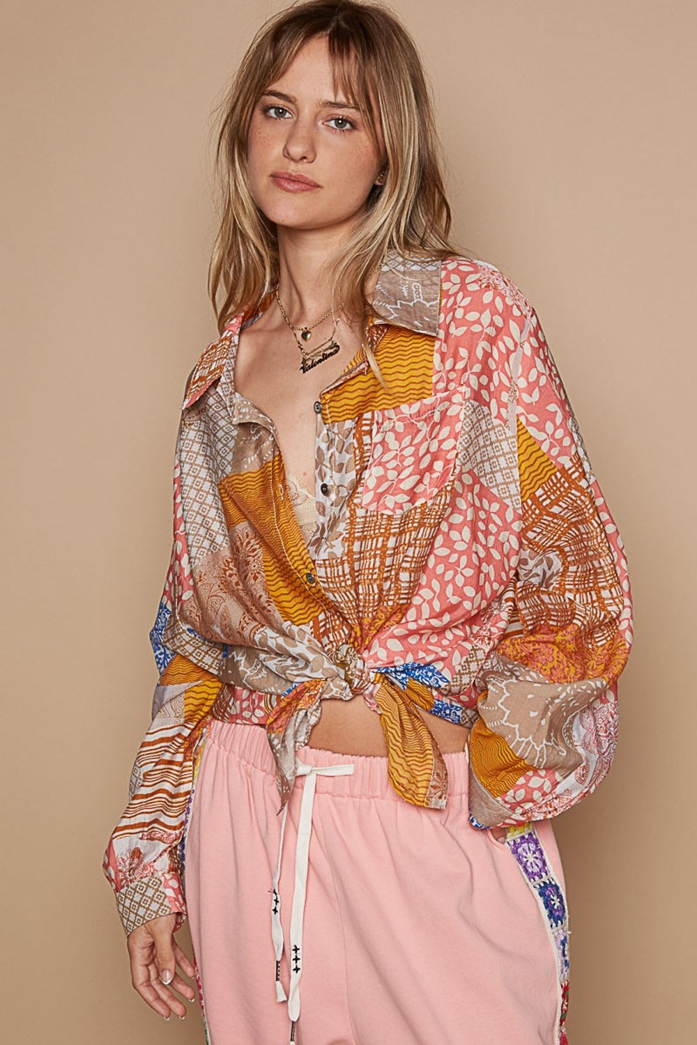 POL Stylish Button-Down Long Sleeve Printed Shirt for Men & Women
