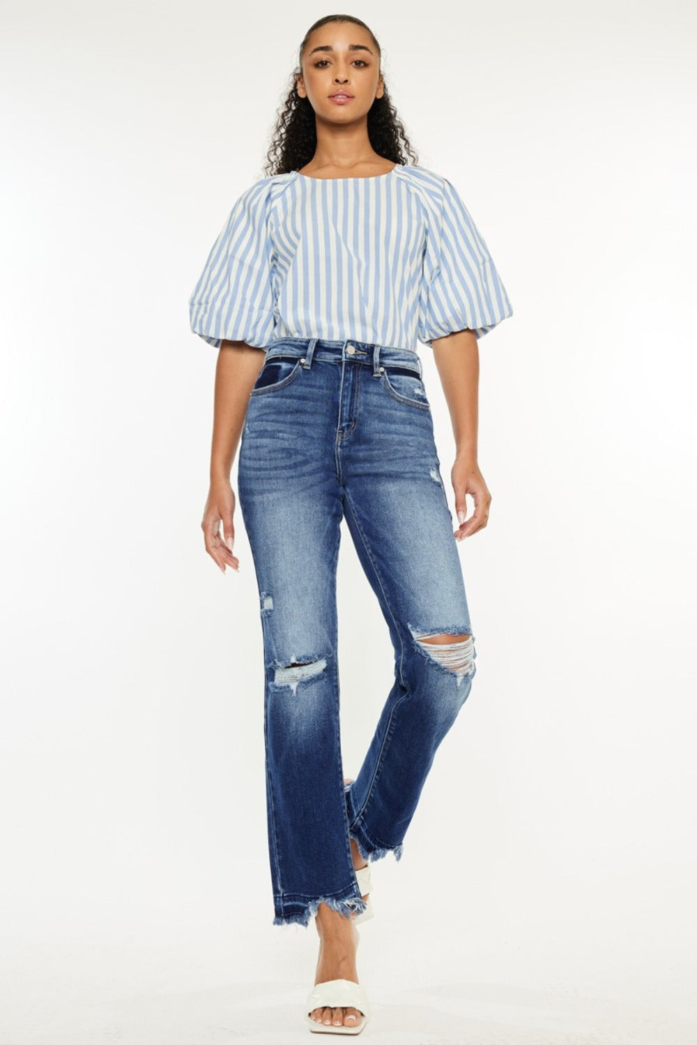 Kancan High Rise Distressed Slim Straight Jeans - Trendy Dark Wash, Flattering Fit for Women
