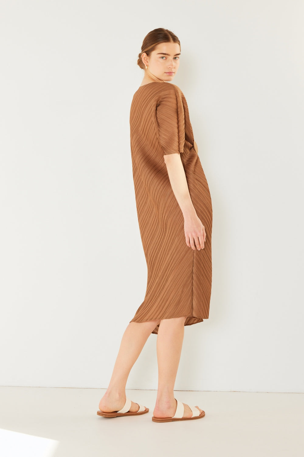 Elegant Pleated Dolman Sleeve Dress by Marina West Swim