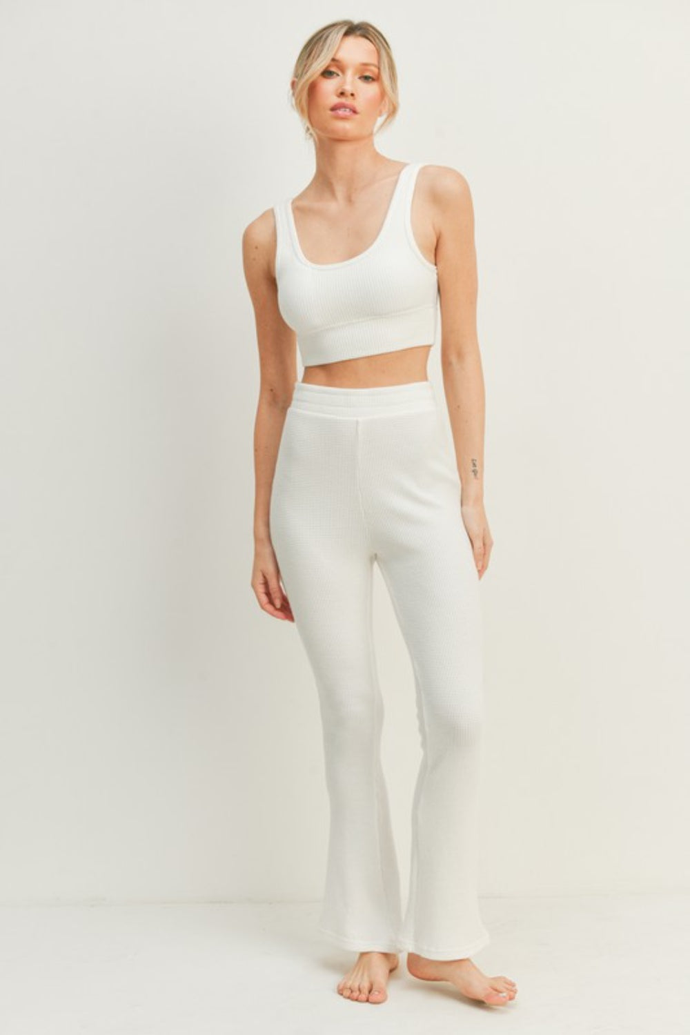 Kimberly C Cozy Waffle Tank & High Waist Flare Pants Lounge Set