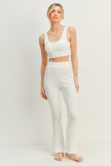 Kimberly C Cozy Waffle Tank & High Waist Flare Pants Lounge Set