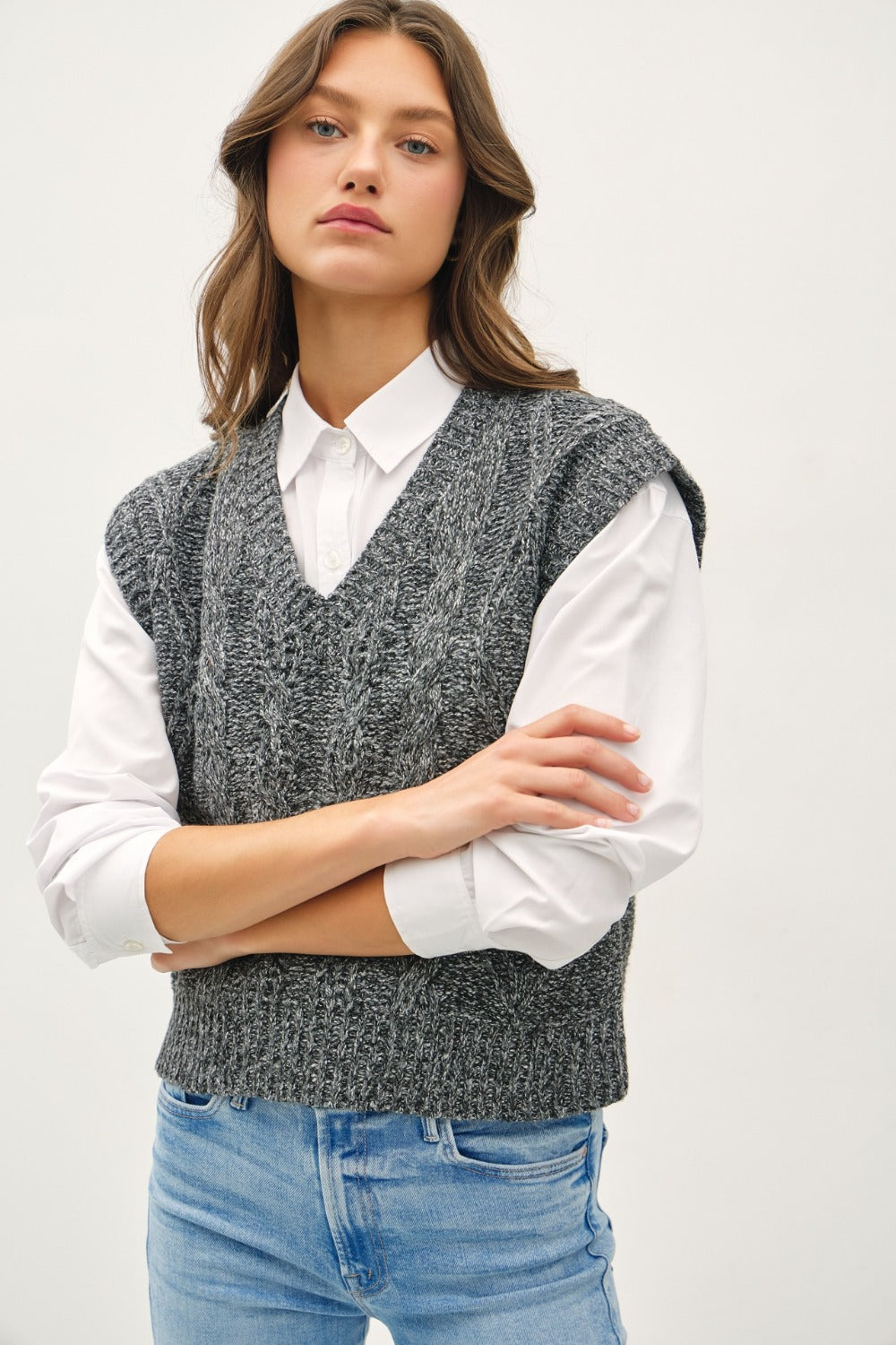 Trendy Cable Knit V-Neck Sweater Vest for Fall/Winter Layering