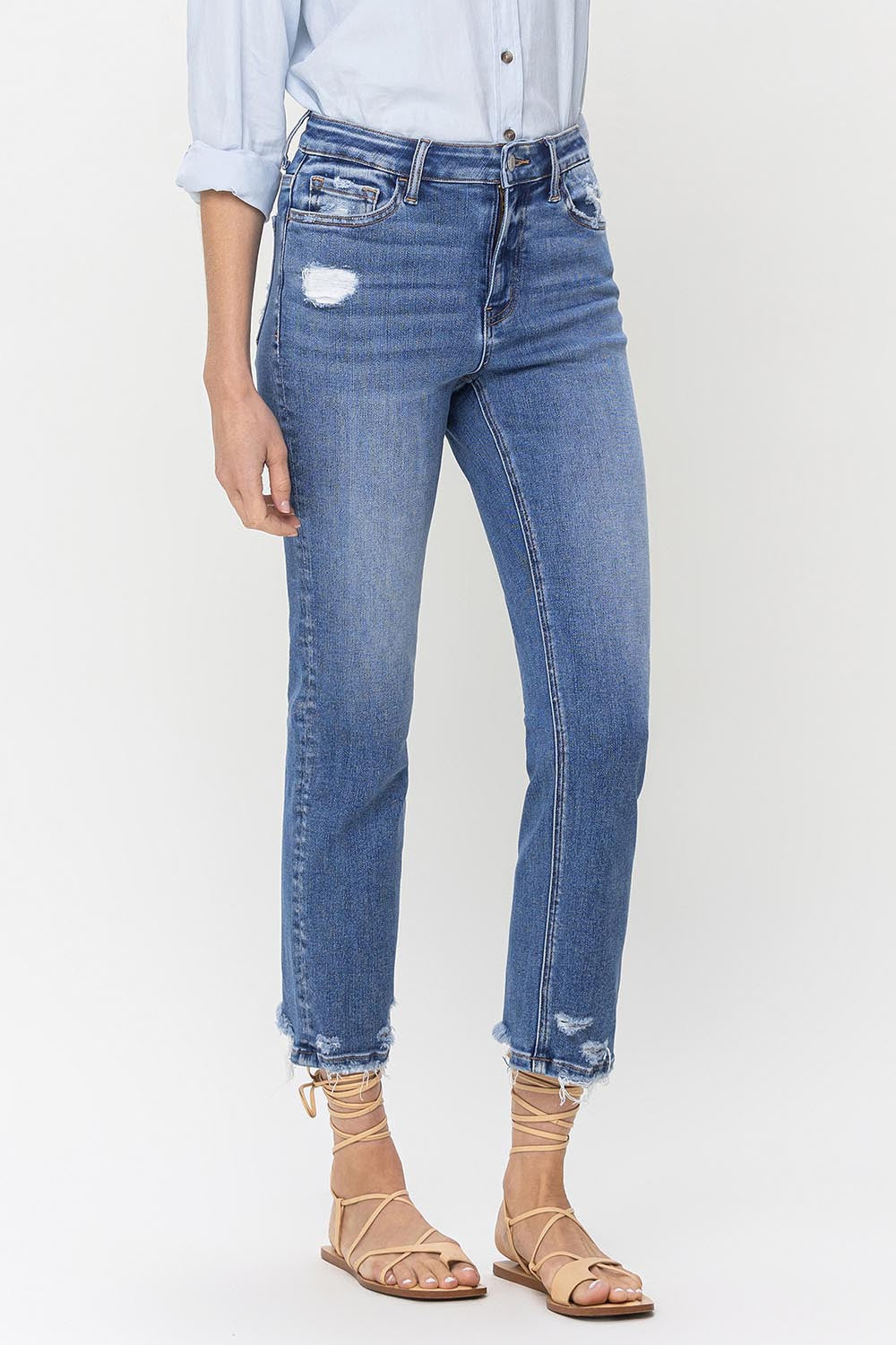 Lovervet Women's High Rise Raw Hem Straight Jeans - Trendy and Versatile Denim