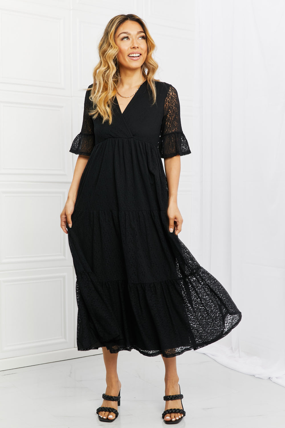 P & Rose Lovely Lace Full Size Tiered Midi Dress - Elevate Your Style