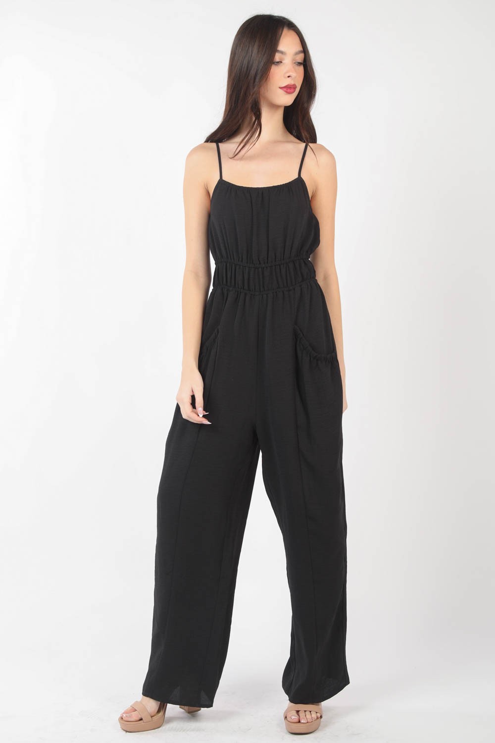 Chic Pintuck Detail Woven Sleeveless Jumpsuit - Versatile Fashion by VERY J
