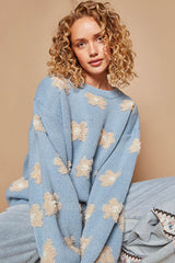 POL Daisy Pattern Oversized Drop Shoulder Sweater - Trendy & Cozy