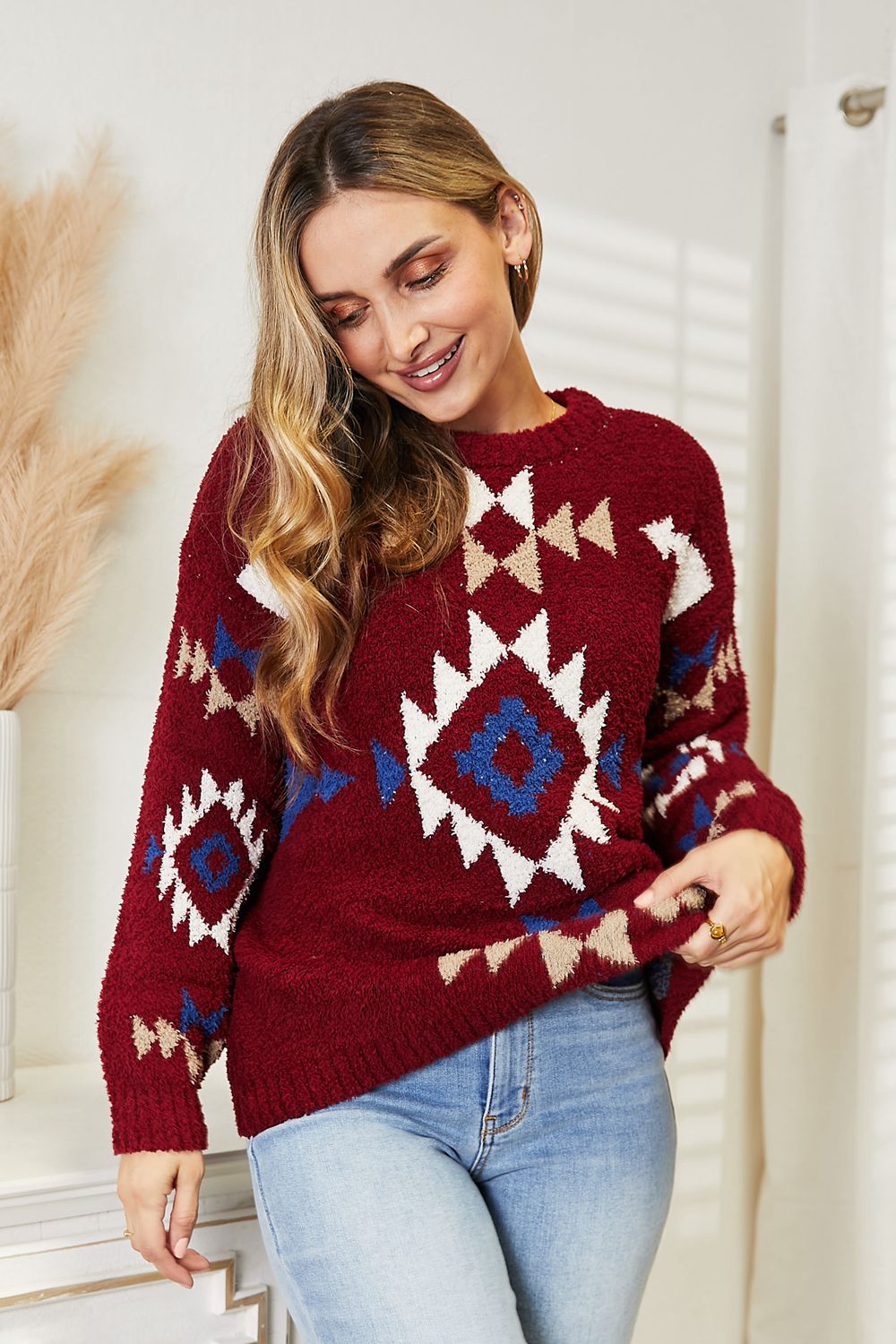 HEYSON Full Size Aztec Soft Fuzzy Sweater - Cozy & Stylish Comfort