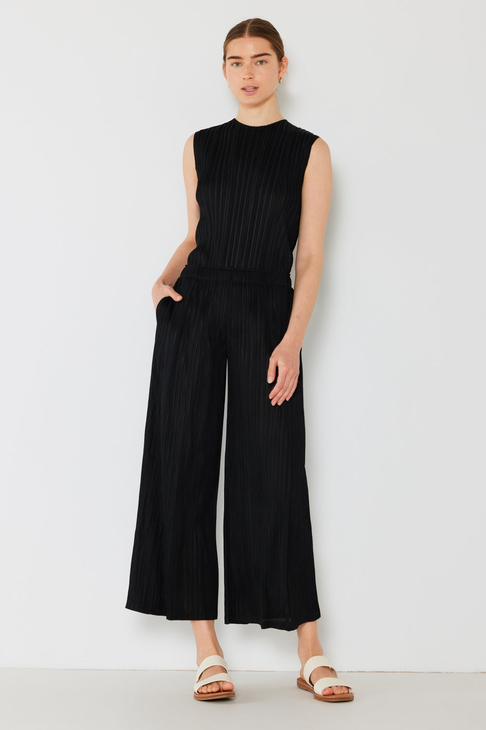 Marina West Swim Women's Pleated Wide-Leg Pants with Chic Side Pleat Detail