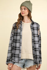 Women's Oversized Plaid Shirt with Raw Edge Details - Perfect Fall Fashion