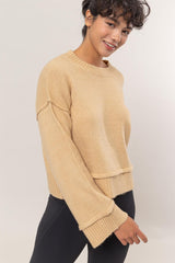 HYFVE Women's Ribbed Sweater with Round Neck and Dropped Shoulders