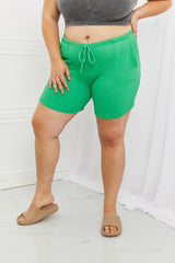 Blumin Apparel Full Size Ribbed Drawstring Shorts in Green - Comfortable, Casual, and Trendy