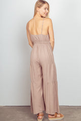 Chic Sleeveless Ruched Wide Leg Jumpsuit with Adjustable Straps