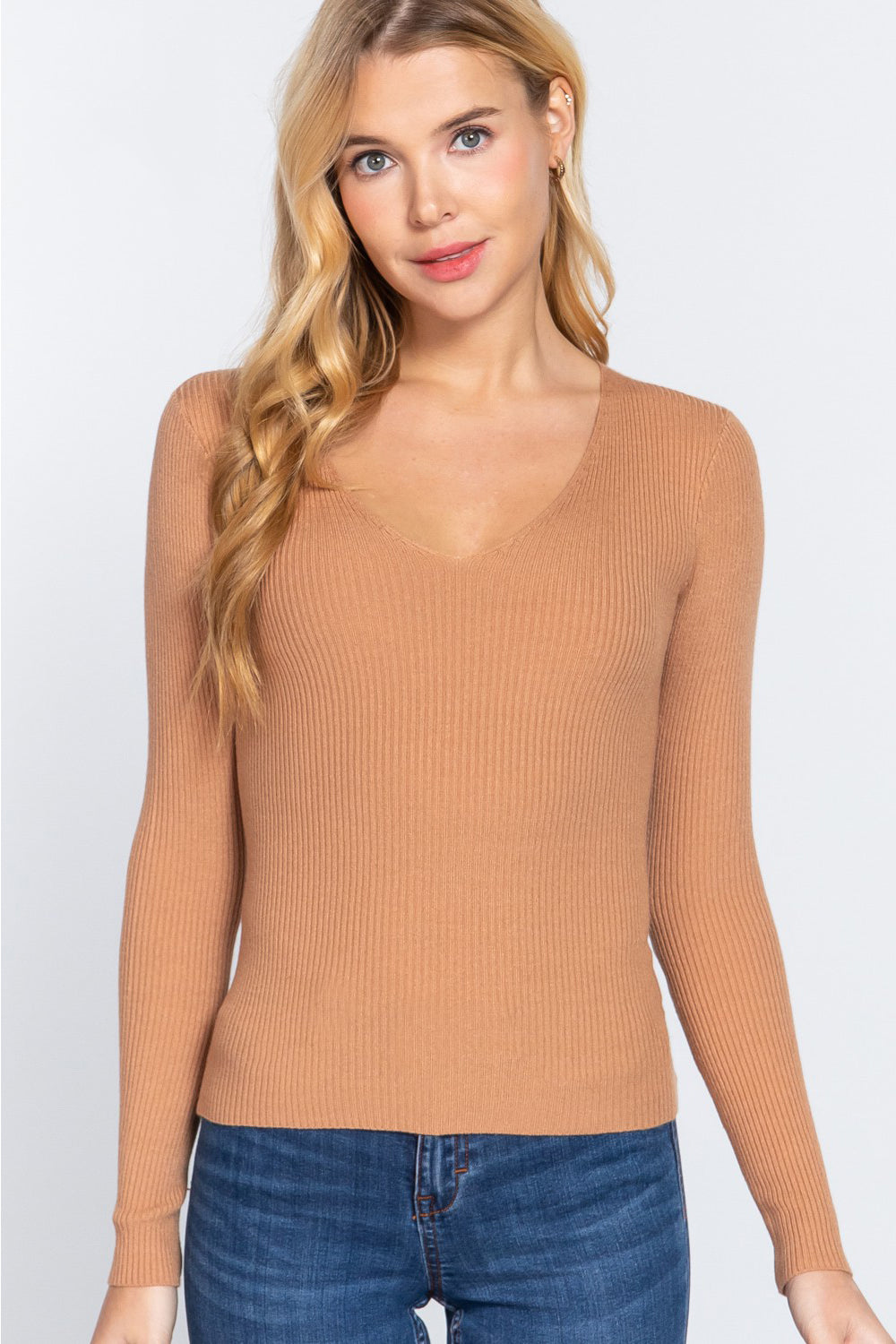 Stylish Viscose Rib Knit V-Neck Top | Essential Versatile Wardrobe Piece