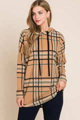 BOMBOM Women's Plaid Drawstring Long Sleeve Hoodie - Cozy & Stylish