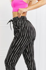 Leggings Depot Full-Size Striped Joggers with Pockets & Drawstring