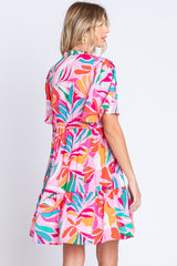 GeeGee Women's Short Sleeve Ruffle Hem Dress with Unique Print
