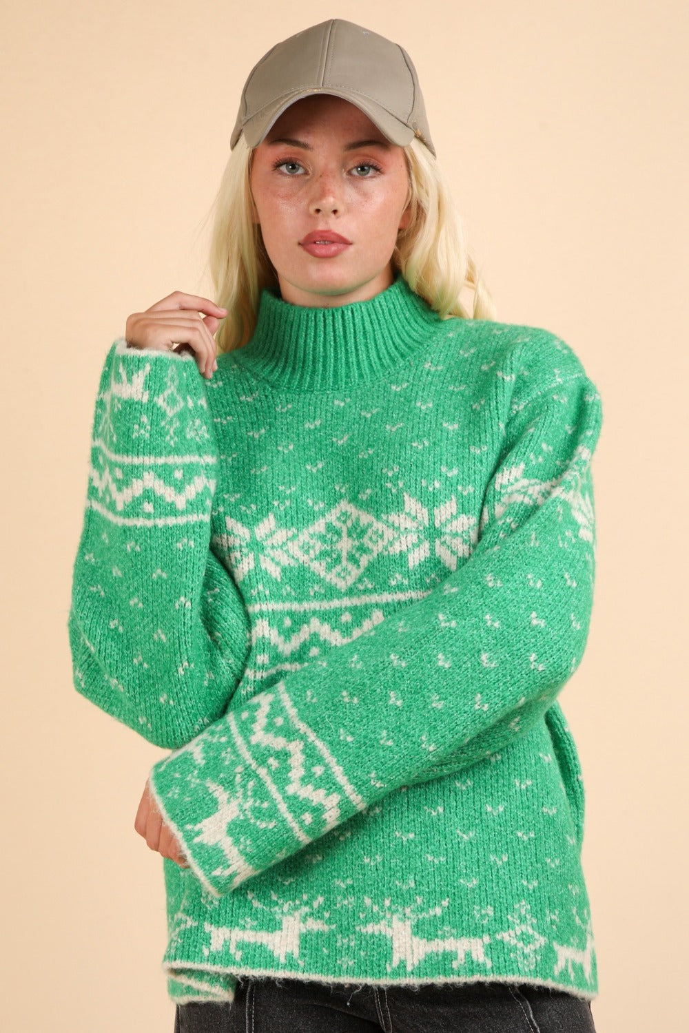 VERY J Festive Christmas Mock Neck Long Sleeve Sweater - Cozy Holiday Attire