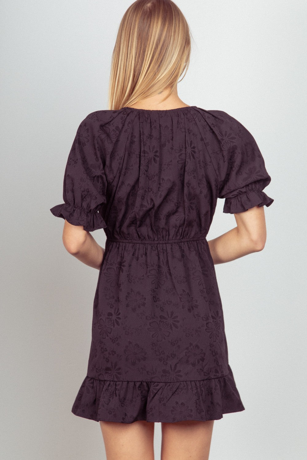 VERY J Floral Textured Woven Ruffled Mini Dress - Perfect for Special Occasions