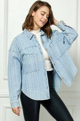 Veveret Relaxed Fit Button-Up Denim Top with Dropped Shoulders