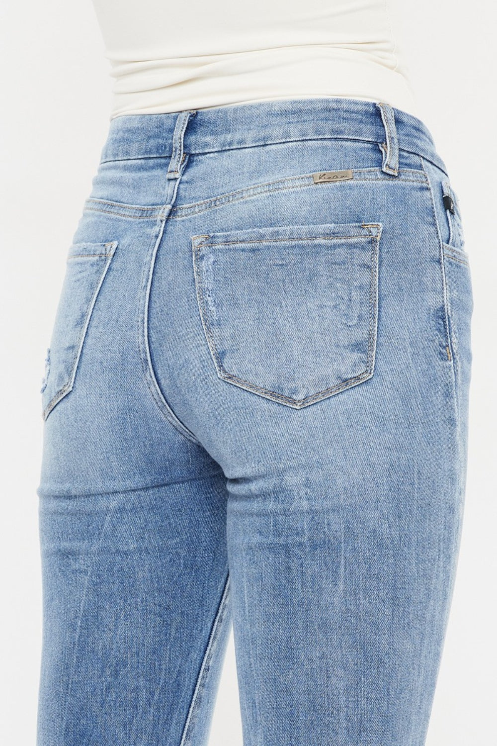 Kancan High Waist Skinny Jeans with Cat's Whiskers Distress - Trendy & Flattering