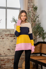 Sew In Love Full Size Color Block Exposed Seam Sweater - Chic & Edgy Knitwear