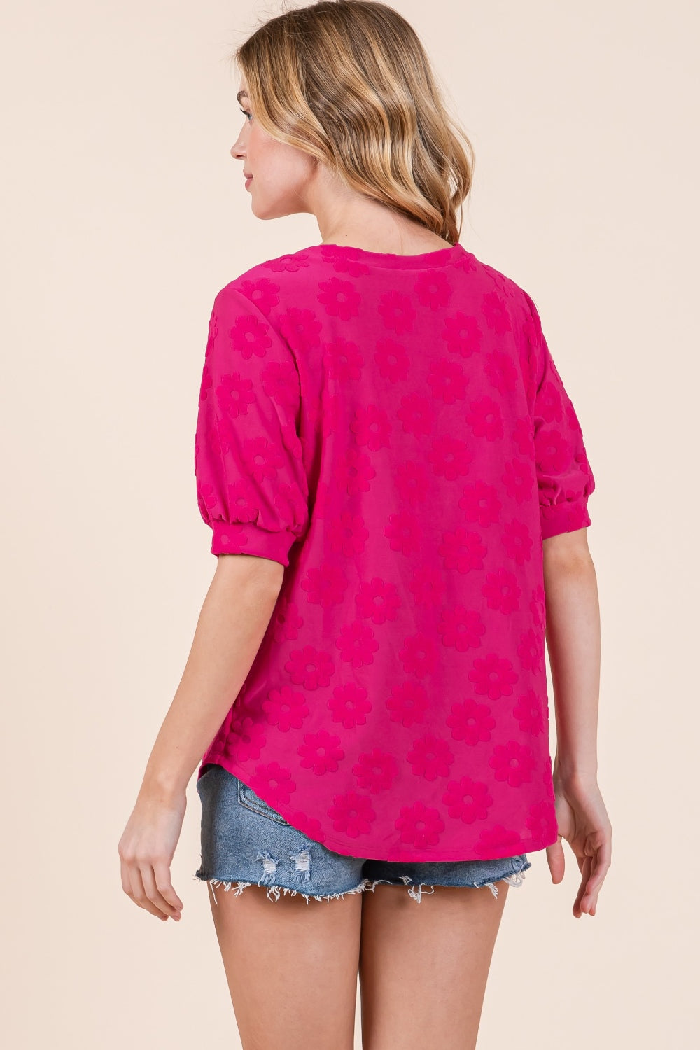 Elegant BOMBOM Textured Floral Pattern Top - Versatile Women's Fashion