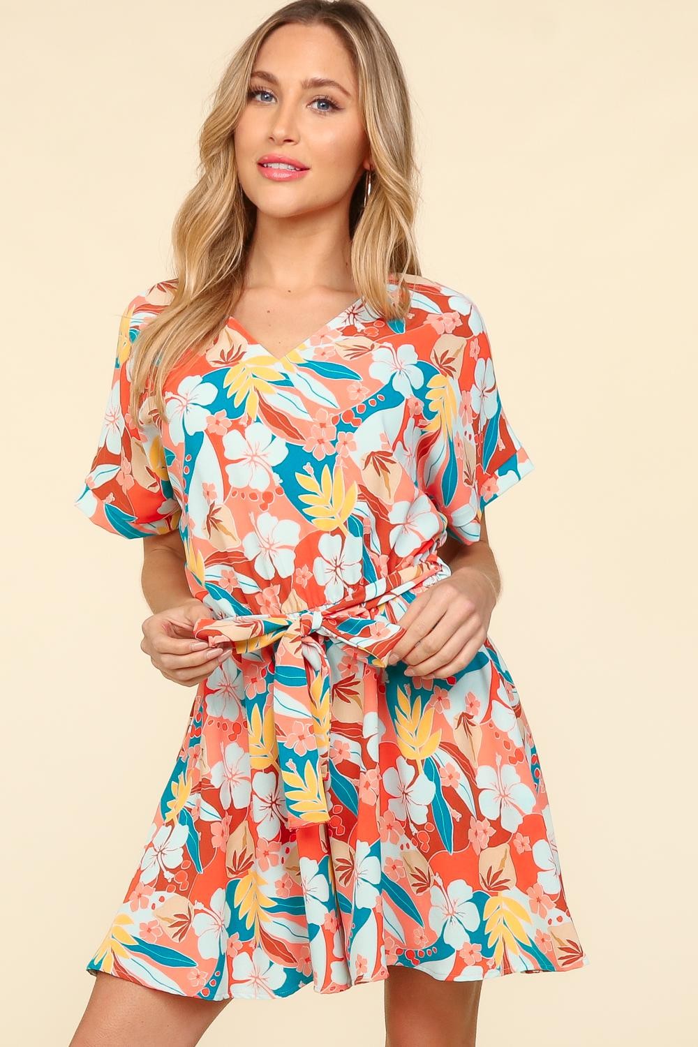 Tropical Floral Short Sleeve Tied Romper - Perfect Summer Outfit