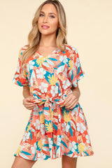 Tropical Floral Short Sleeve Tied Romper - Perfect Summer Outfit