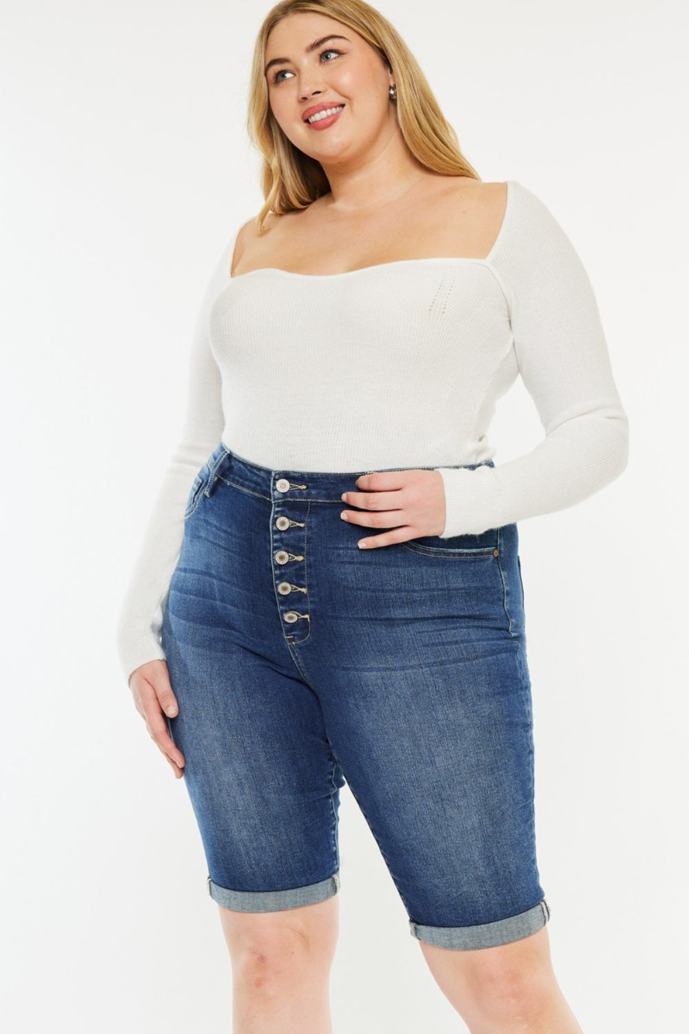 Kancan Full Size Cat's Whiskers Button Fly High-Stretch Denim Shorts