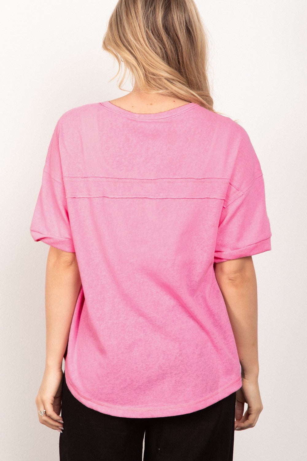 VERY J 90s-Inspired Twisted Sleeve Henley Knit Top with Button Front