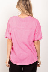 VERY J 90s-Inspired Twisted Sleeve Henley Knit Top with Button Front