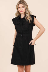 Mittoshop Women's 100% Cotton Button-Down Cargo Pocket Mini Dress
