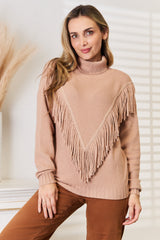 Cozy Turtleneck Fringe Sweater - Long Sleeve, Stylish & Warm