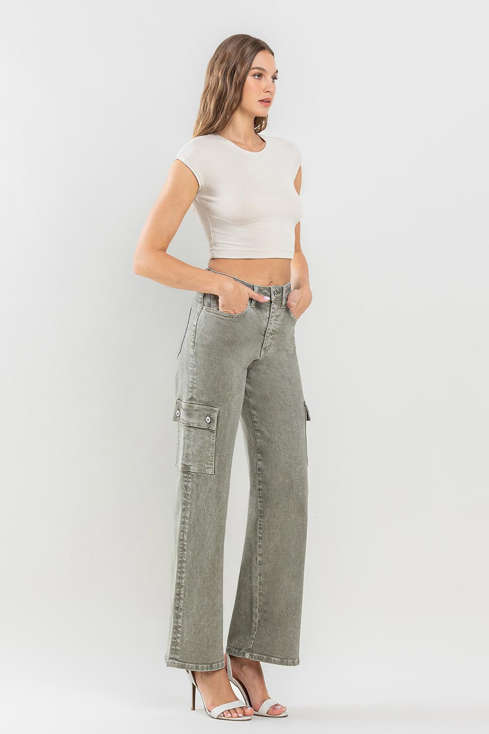 Vervet by Flying Monkey '90s Super High Rise Cargo Jeans - Vintage Style with Modern Comfort