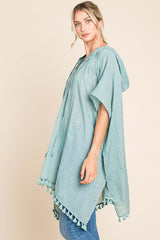 Cotton Bleu by Nu Label Tassel Hem Hooded Beach Cover Up - 100% Cotton
