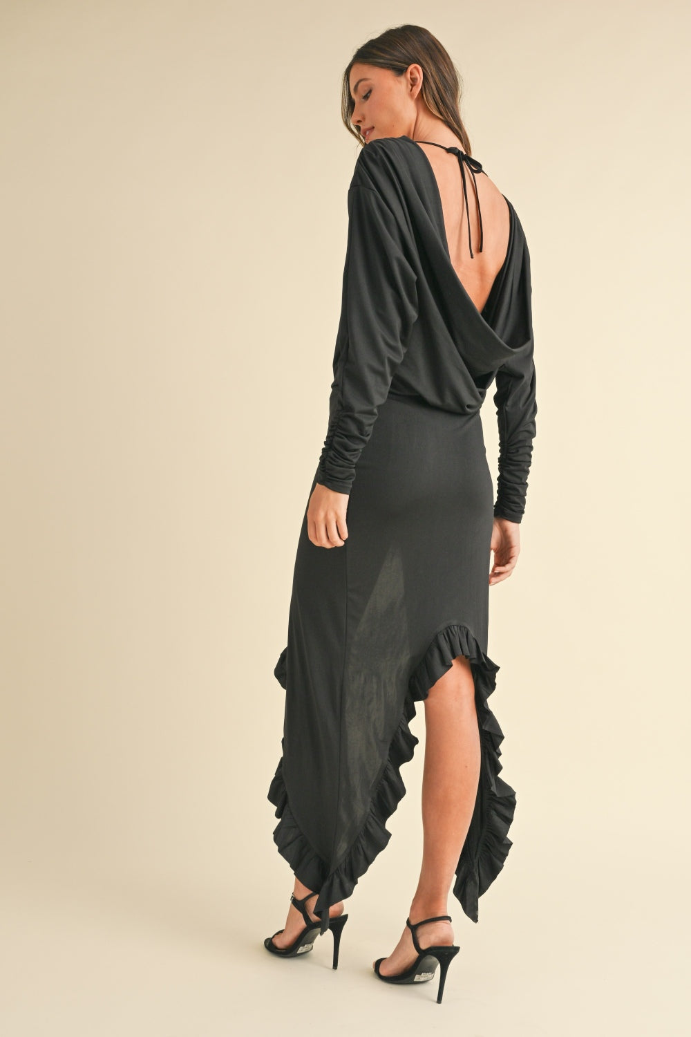 Mable Backless Asymmetric Ruffle Hem Maxi Dress - Sexy & Sophisticated