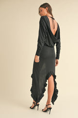 Mable Backless Asymmetric Ruffle Hem Maxi Dress - Sexy & Sophisticated