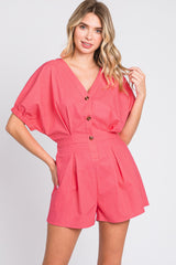 GeeGee Women's V-Neck Linen Romper with Half Button Front - Perfect Summer Outfit