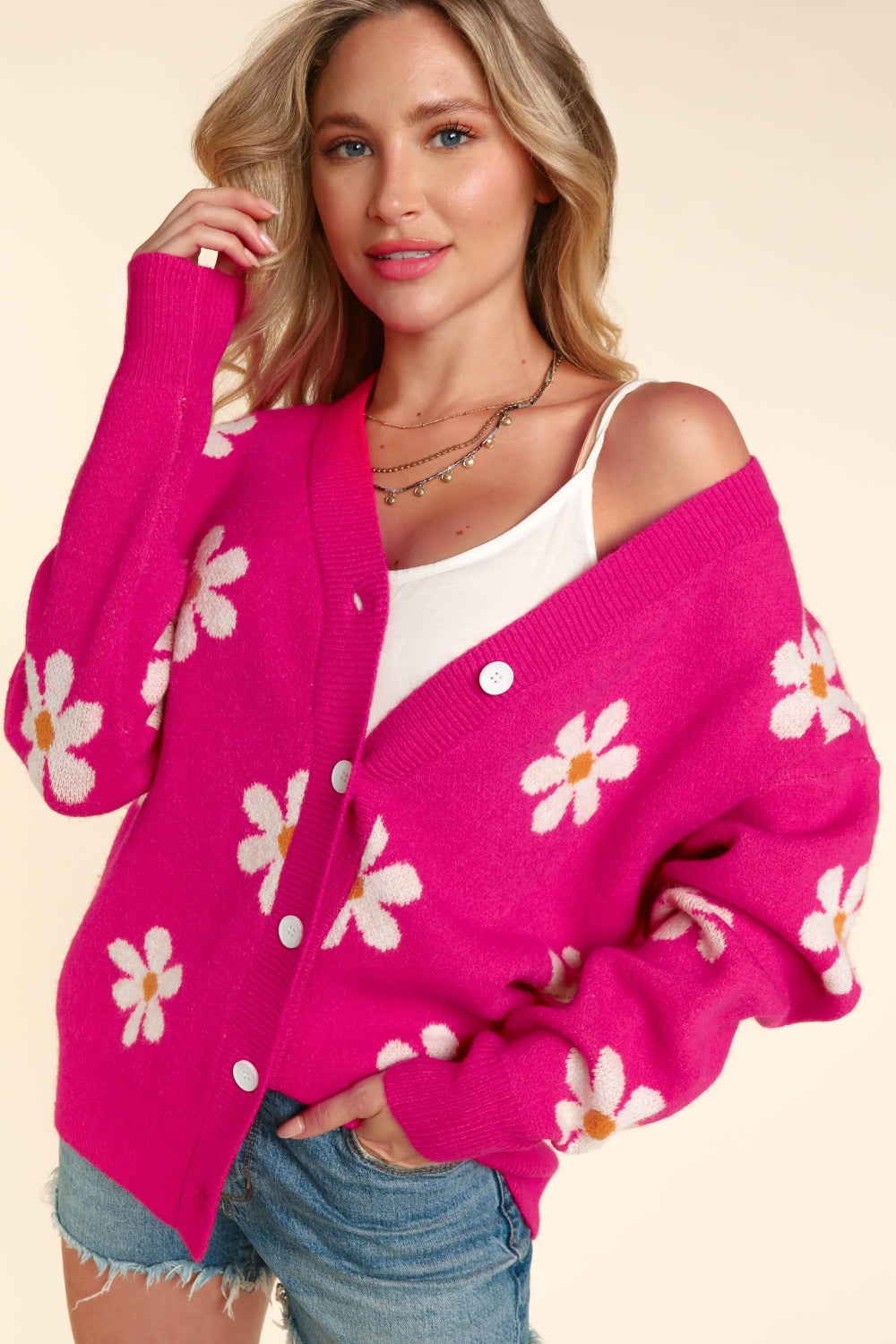 Haptics Women's Daisy Floral Button Down Long Sleeve Cardigan - Chic Layering Piece